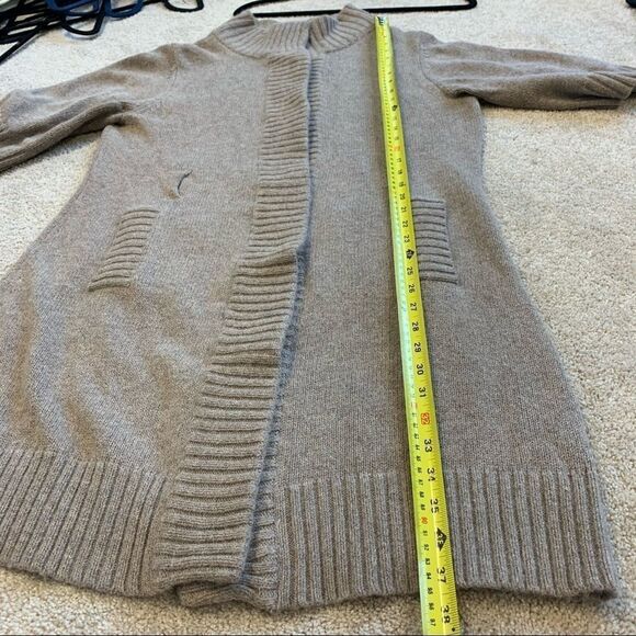 Bcbgmaxazria angora beige tan brown sweater belted high neck button closure L - Picture 8 of 12